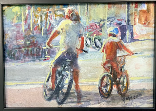 painting of kids on bike